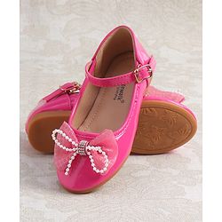 Cute Walk by Babyhug Clip Closure Ballerina with Bow Applique & Pearl Detailing - Fuchsia