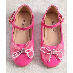 Cute Walk by Babyhug Clip Closure Ballerina with Bow Applique & Pearl Detailing - Fuchsia