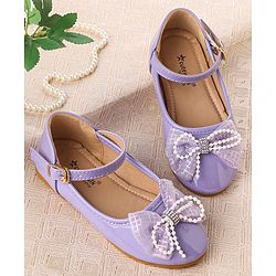 Cute Walk by Babyhug Clip Closure Ballerina with Bow Applique & Pearl Detailing - Purple