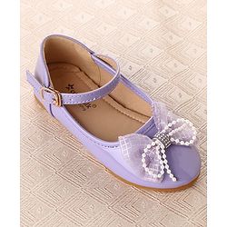 Cute Walk by Babyhug Clip Closure Ballerina with Bow Applique & Pearl Detailing - Purple