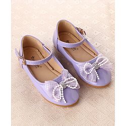 Cute Walk by Babyhug Clip Closure Ballerina with Bow Applique & Pearl Detailing - Purple