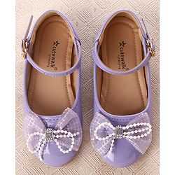 Cute Walk by Babyhug Clip Closure Ballerina with Bow Applique & Pearl Detailing - Purple