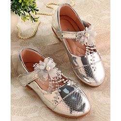 Cute Walk by Babyhug Mettalic Ballerina with Velcro Closure & Floral Applique - Silver