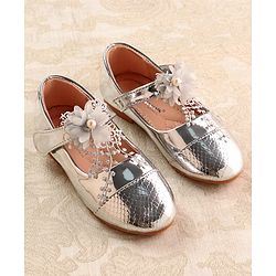 Cute Walk by Babyhug Mettalic Ballerina with Velcro Closure & Floral Applique - Silver
