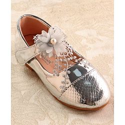 Cute Walk by Babyhug Mettalic Ballerina with Velcro Closure & Floral Applique - Silver