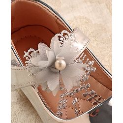 Cute Walk by Babyhug Mettalic Ballerina with Velcro Closure & Floral Applique - Silver