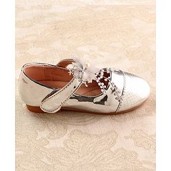 Cute Walk by Babyhug Mettalic Ballerina with Velcro Closure & Floral Applique - Silver