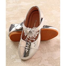 Cute Walk by Babyhug Mettalic Ballerina with Velcro Closure & Floral Applique - Silver