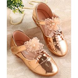 Cute Walk by Babyhug Metallic Ballerina with Velcro Closure & Floral Applique - Rose Gold