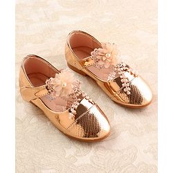Cute Walk by Babyhug Metallic Ballerina with Velcro Closure & Floral Applique - Rose Gold
