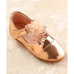 Cute Walk by Babyhug Metallic Ballerina with Velcro Closure & Floral Applique - Rose Gold