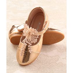 Cute Walk by Babyhug Mettalic Ballerina with Velcro Closure & Floral Applique - Silver