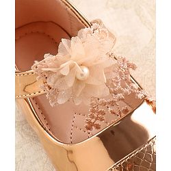 Cute Walk by Babyhug Metallic Ballerina with Velcro Closure & Floral Applique - Rose Gold