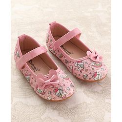 Cute Walk by Babyhug Velcro Closure Ballerinas with Glitter Unicorn Print & Bow Applique - Pink