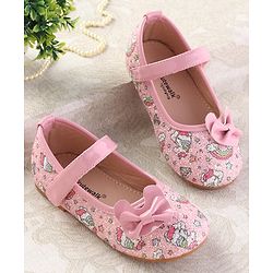 Cute Walk by Babyhug Velcro Closure Ballerinas with Glitter Unicorn Print & Bow Applique - Pink