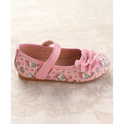 Cute Walk by Babyhug Velcro Closure Ballerinas with Glitter Unicorn Print & Bow Applique - Pink