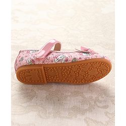 Cute Walk by Babyhug Velcro Closure Ballerinas with Glitter Unicorn Print & Bow Applique - Pink