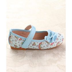 Cute Walk by Babyhug Velcro Closure Ballerinas with Glitter Unicorn Print & Bow Applique - Pink