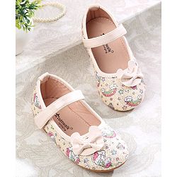 Cute Walk by Babyhug Velcro Closure Ballerinas with Glitter Unicorn Print & Bow Applique - Pink