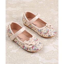 Cute Walk by Babyhug Velcro Closure Ballerinas with Glitter Unicorn Print & Bow Applique - Pink