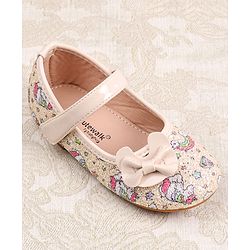 Cute Walk by Babyhug Velcro Closure Ballerinas with Glitter Unicorn Print & Bow Applique - Pink