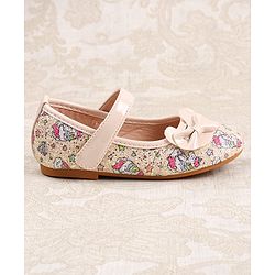 Cute Walk by Babyhug Velcro Closure Ballerinas with Glitter Unicorn Print & Bow Applique - Pink