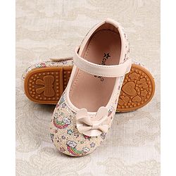 Cute Walk by Babyhug Velcro Closure Ballerinas with Glitter Unicorn Print & Bow Applique - Pink