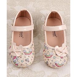 Cute Walk by Babyhug Velcro Closure Ballerinas with Glitter Unicorn Print & Bow Applique - Pink