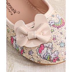 Cute Walk by Babyhug Velcro Closure Ballerinas with Glitter Unicorn Print & Bow Applique - Pink