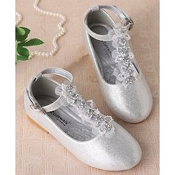 Cute Walk by Babyhug Clip Closure Ballerina with Floral Applique  - Silver