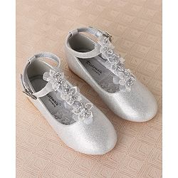 Cute Walk by Babyhug Clip Closure Ballerina with Floral Applique  - Silver