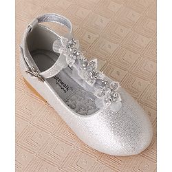 Cute Walk by Babyhug Clip Closure Ballerina with Floral Applique  - Silver