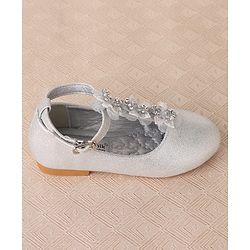 Cute Walk by Babyhug Clip Closure Ballerina with Floral Applique  - Silver
