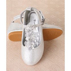 Cute Walk by Babyhug Clip Closure Ballerina with Floral Applique  - Silver