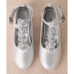 Cute Walk by Babyhug Clip Closure Ballerina with Floral Applique  - Silver