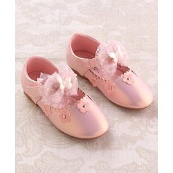 Cute Walk by Babyhug Velcro Closure Ballerina with Butterfly & Floral Applique - Pink