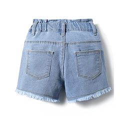 Babyhug Mid Thigh Denim Shorts With Stretch & Rainbow Embroidery - Light Blue