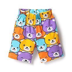 Babyhug Cotton Knit Half Sleeves Co-ords Shorts Night Suit with Bear Print - Orange