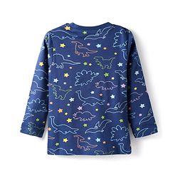 Babyhug Cotton Knit Full Sleeves Co-ords Night Suit with Dino Print - Navy Blue