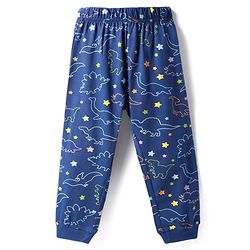 Babyhug Cotton Knit Full Sleeves Co-ords Night Suit with Dino Print - Navy Blue