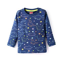 Babyhug Cotton Knit Full Sleeves Co-ords Night Suit with Dino Print - Navy Blue