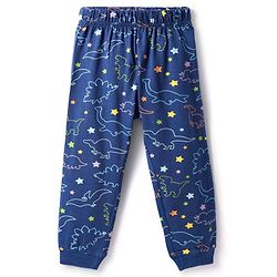 Babyhug Cotton Knit Full Sleeves Co-ords Night Suit with Dino Print - Navy Blue