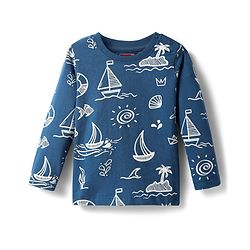 Babyhug Cotton Knit Full Sleeves Co-ords Night Suit with Nautical Theme Print - Navy Blue
