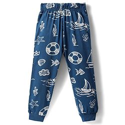 Babyhug Cotton Knit Full Sleeves Co-ords Night Suit with Nautical Theme Print - Navy Blue