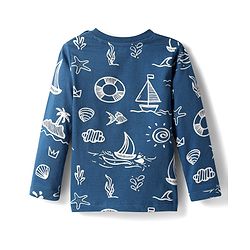 Babyhug Cotton Knit Full Sleeves Co-ords Night Suit with Nautical Theme Print - Navy Blue