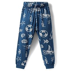 Babyhug Cotton Knit Full Sleeves Co-ords Night Suit with Nautical Theme Print - Navy Blue
