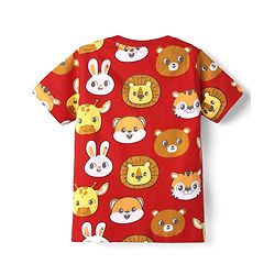 Babyhug Cotton Knit Half Sleeves Co- Ord Night Suit with Animal Print - Rust Orange
