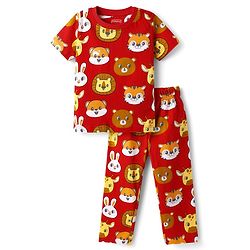 Babyhug Cotton Knit Half Sleeves Co- Ord Night Suit with Animal Print - Rust Orange