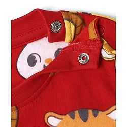 Babyhug Cotton Knit Half Sleeves Co- Ord Night Suit with Animal Print - Rust Orange