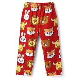 Babyhug Cotton Knit Half Sleeves Co- Ord Night Suit with Animal Print - Rust Orange